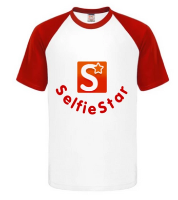 T-Shirt weiß/rot Logo + Schriftzug mittig groß