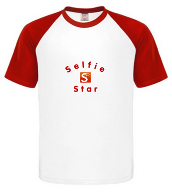 T-Shirt weiß/rot Logo + Schriftzug mittig klein